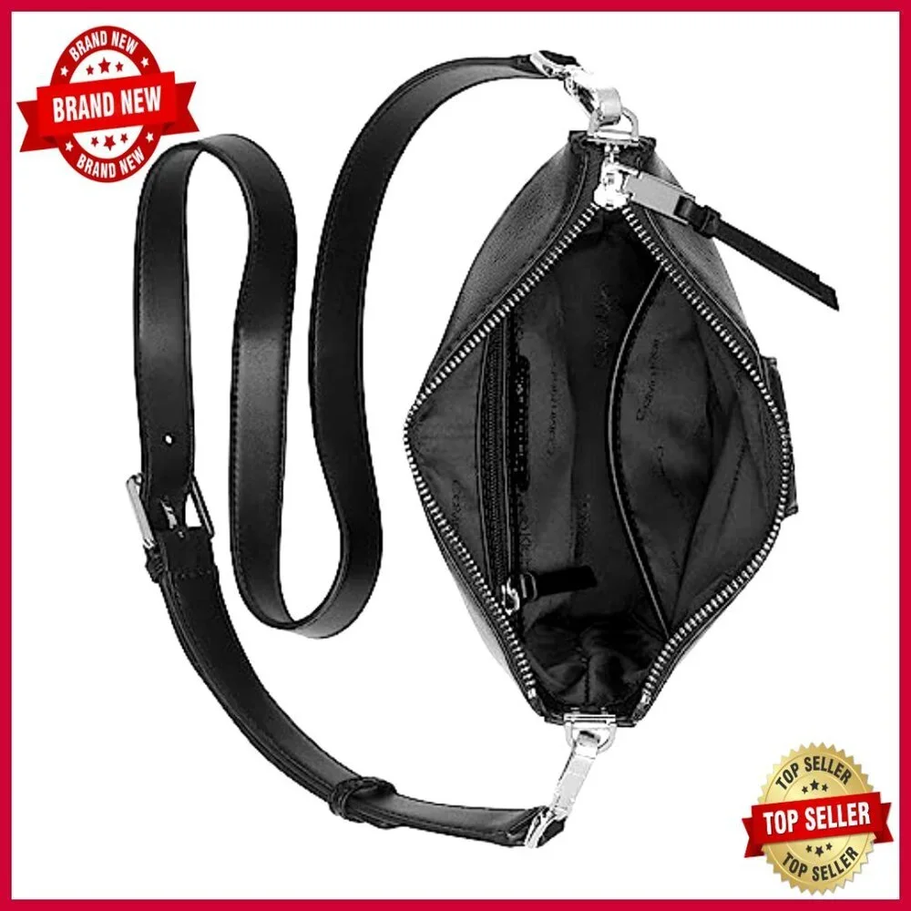 Vegan Leather Crossbody Bag with Interior Pockets, Top Zip Closure - Picture 4 of 5